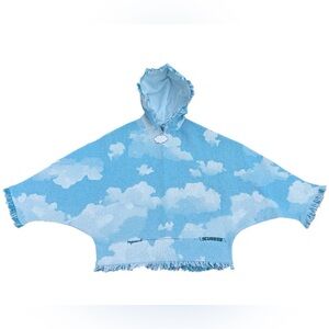 Blue Cloud Pattern Hooded Poncho